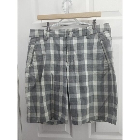 Lululemon Grey Plaid Flat Front Golf Shorts Sz 36 - Picture 1 of 6